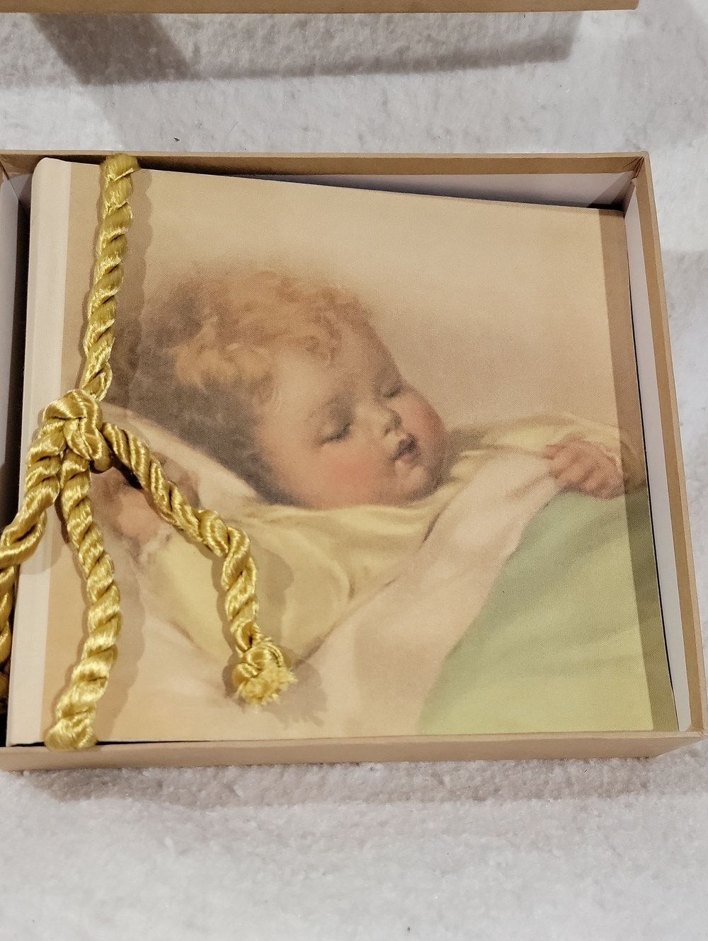 Sleeping Baby Memory Keepsake Book with Gold Cord - Cream & Pale Green New